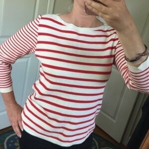 J. Crew Factory Red Mixed Stripe Holiday Sweater